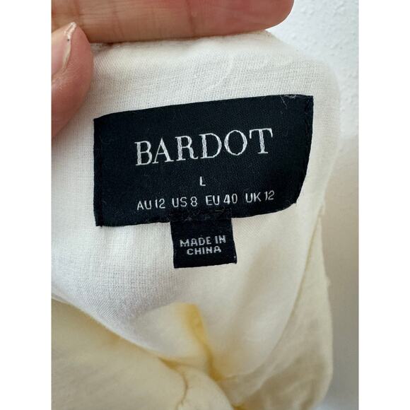 Bardot Puff Sleeve Linen Mini Dress Women’s Size 8 US Beige - Picture 4 of 7